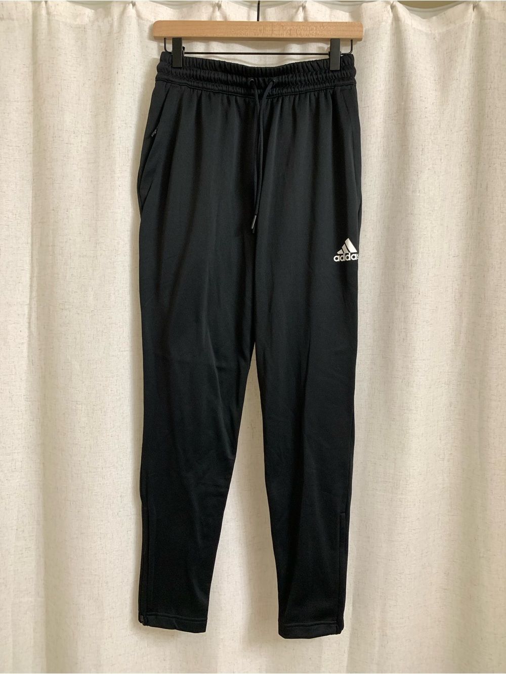 adidas Black Sports Joggers Ankle Zipper White Logo Small